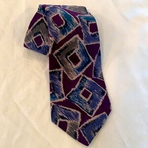 John Henry ultra geometric blue purple colorful 100% silk tie